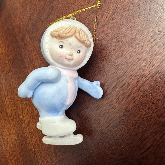 2 Vintage Snow Babies Christmas Ornaments Blue Ice Skating Horse Snow Baby - Picture 5 of 8